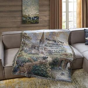 NEW! Beautiful Inspirational Amazing Grace Tapestry Woven Throw Blanket Country